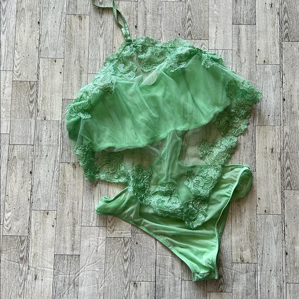 Victoria's Secret Mint Green Lace lingerie bodysuit size XL